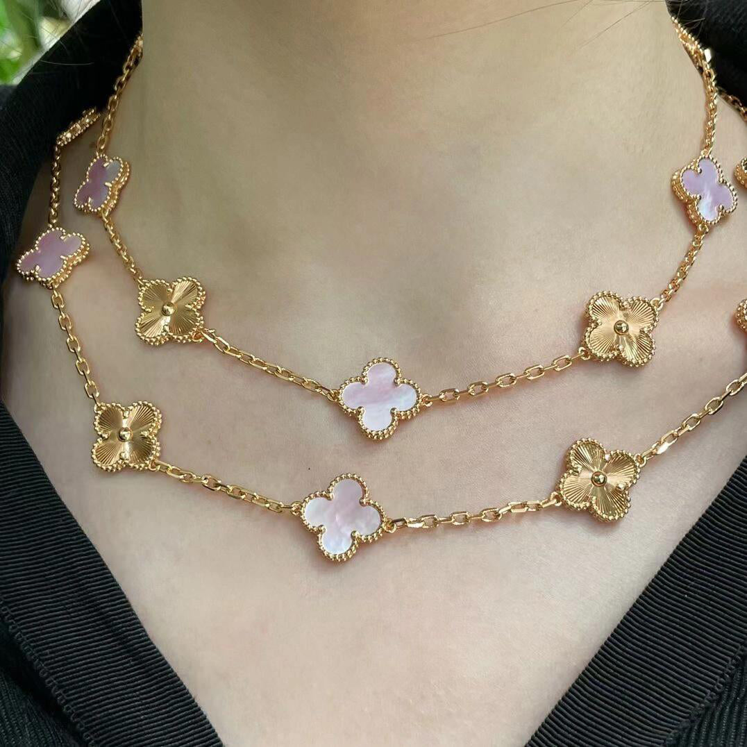 [GALE]CLOVER 20 MOTIFS LASER PINK MOP NECKLACE