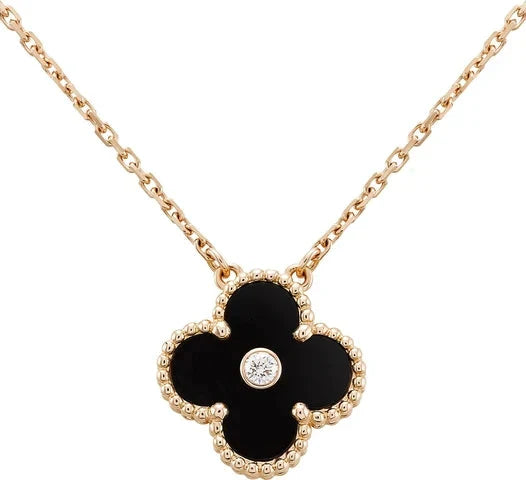 [GALE]CLOVER 15MM DIAMOND ONYX NECKLACE