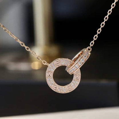 [GALE]LOVE 7.6MM NECKLACE ROSE GOLD AND SILVER  FULL DIAMOND
