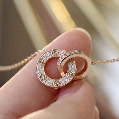 [GALE]LOVE 7.6MM NECKLACE ROSE GOLD AND SILVER  FULL DIAMOND