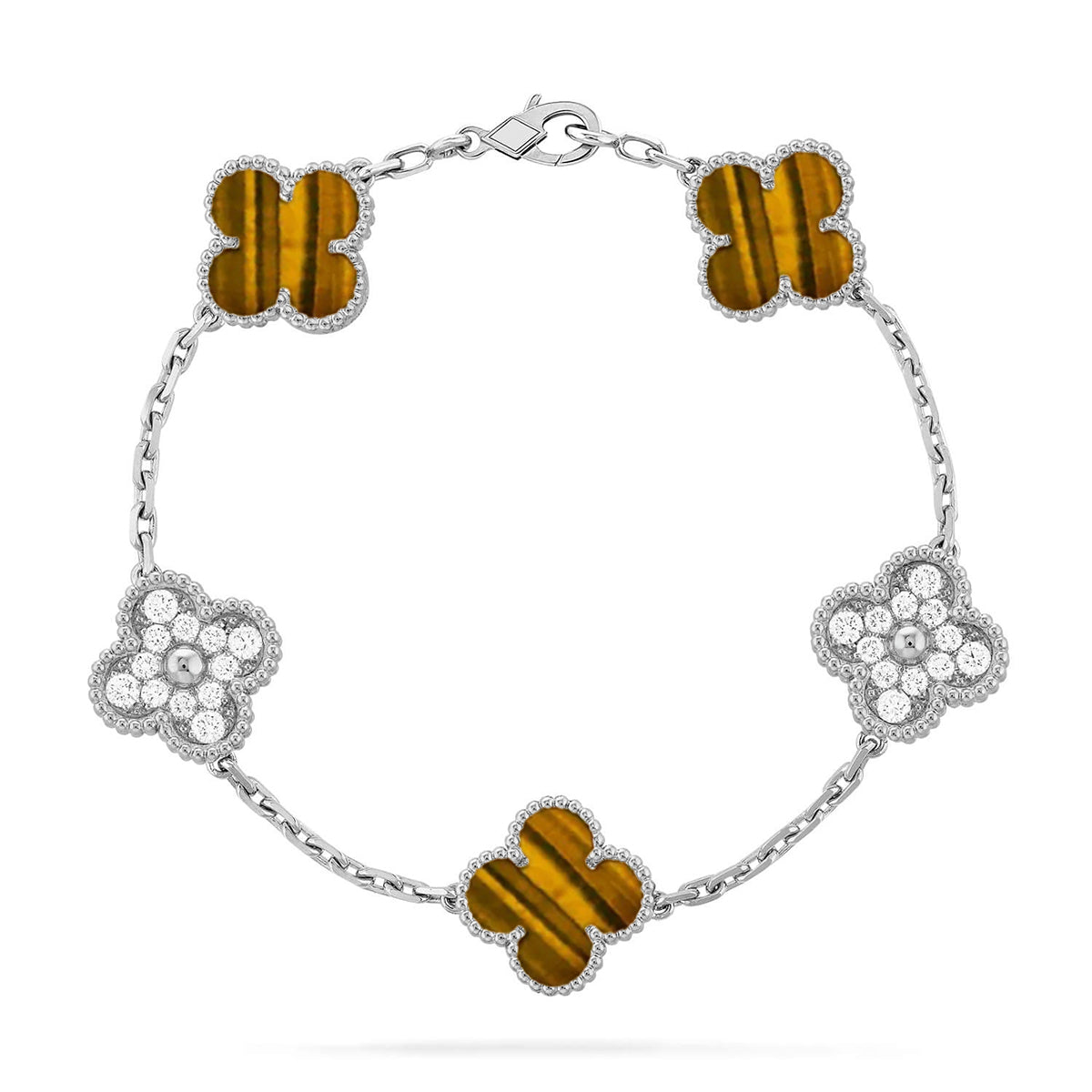 [GALE] CLOVER 5 MOTIFS TIGER EYE BRACELET COLLECTION