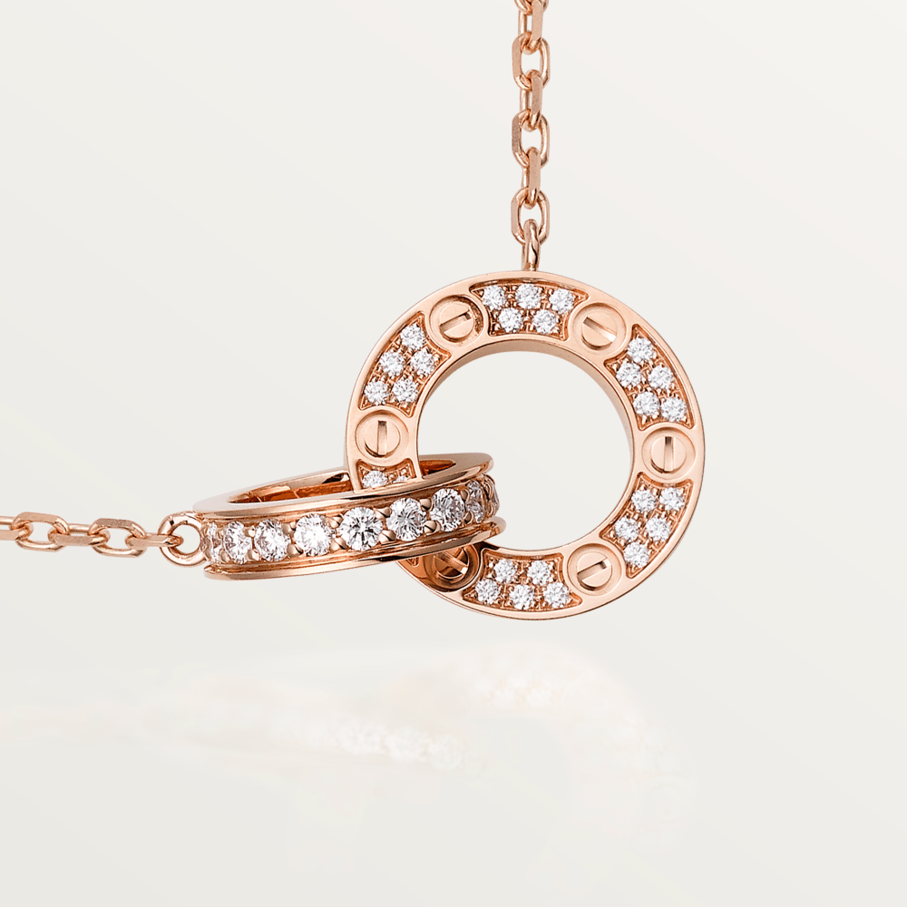 [GALE]LOVE 7.6MM NECKLACE ROSE GOLD AND SILVER  FULL DIAMOND