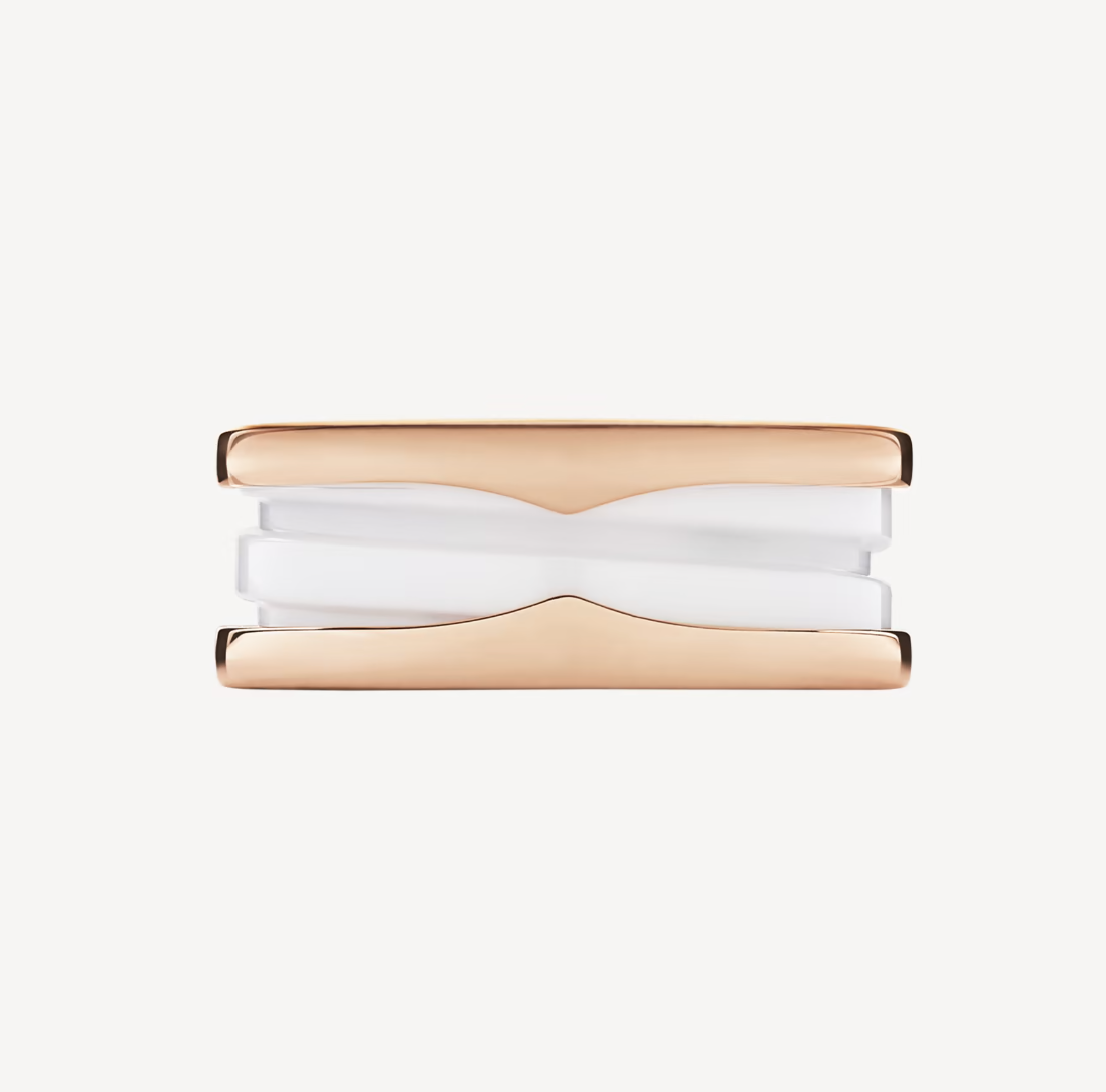 [GALE]ZERO 1 TWO-BAND LOOPS AND WHITE CERAMIC SPIRAL PINK GOLD RING