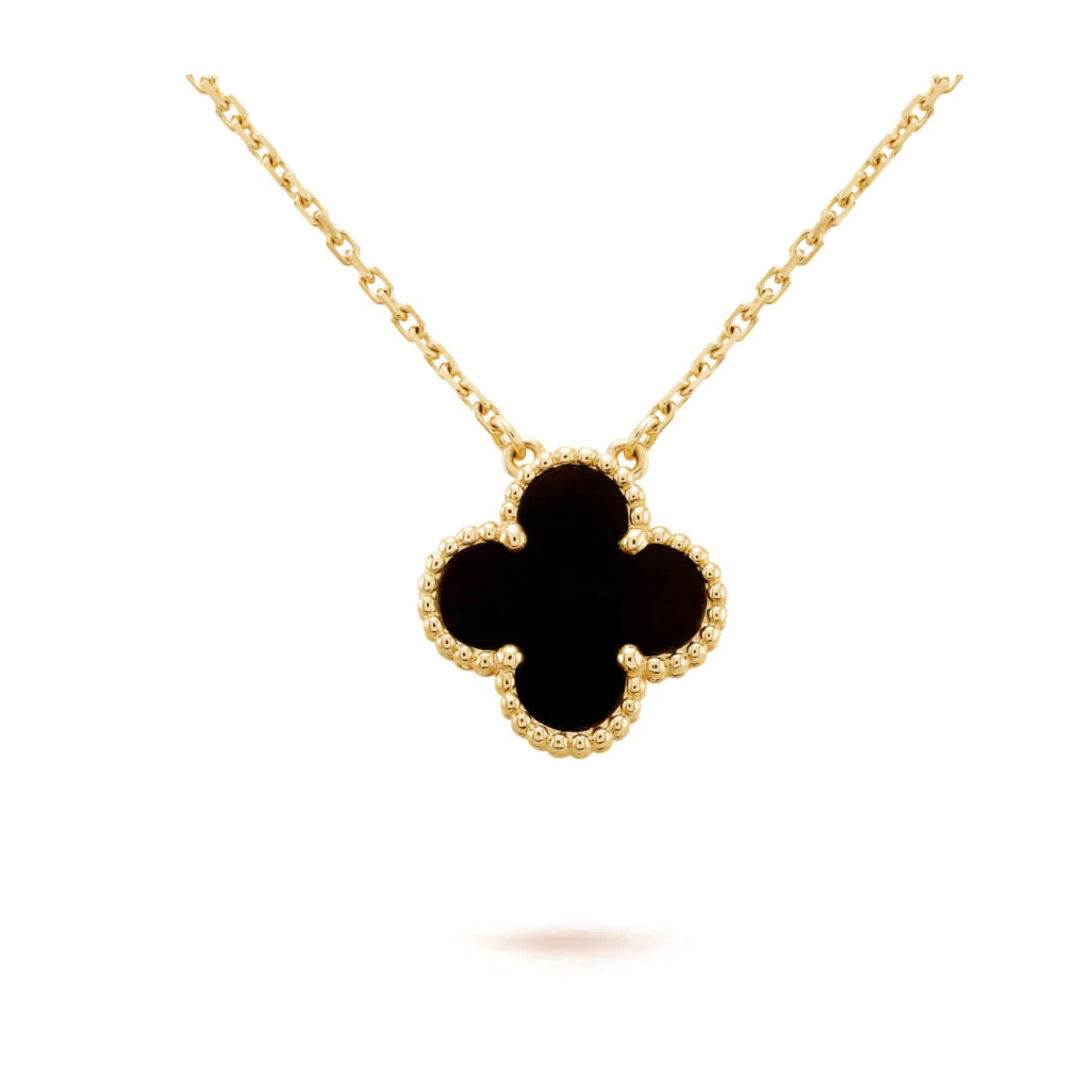 [GALE]CLOVER 15MM BLACK ONYX SINGLE FLOWER NECKLACE