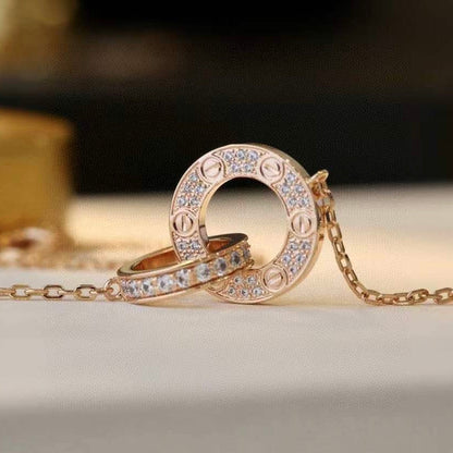 [GALE]LOVE 7.6MM NECKLACE ROSE GOLD AND SILVER  FULL DIAMOND