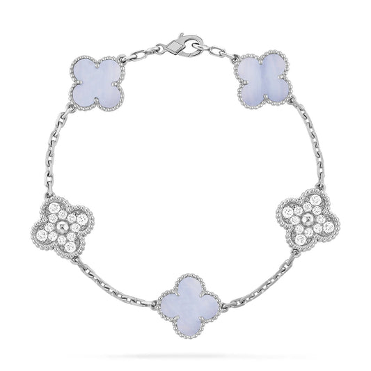 [GALE]CLOVER  5 MOTIF DIAMOND PURPLE CHALCEDONY BRACELET SILVER