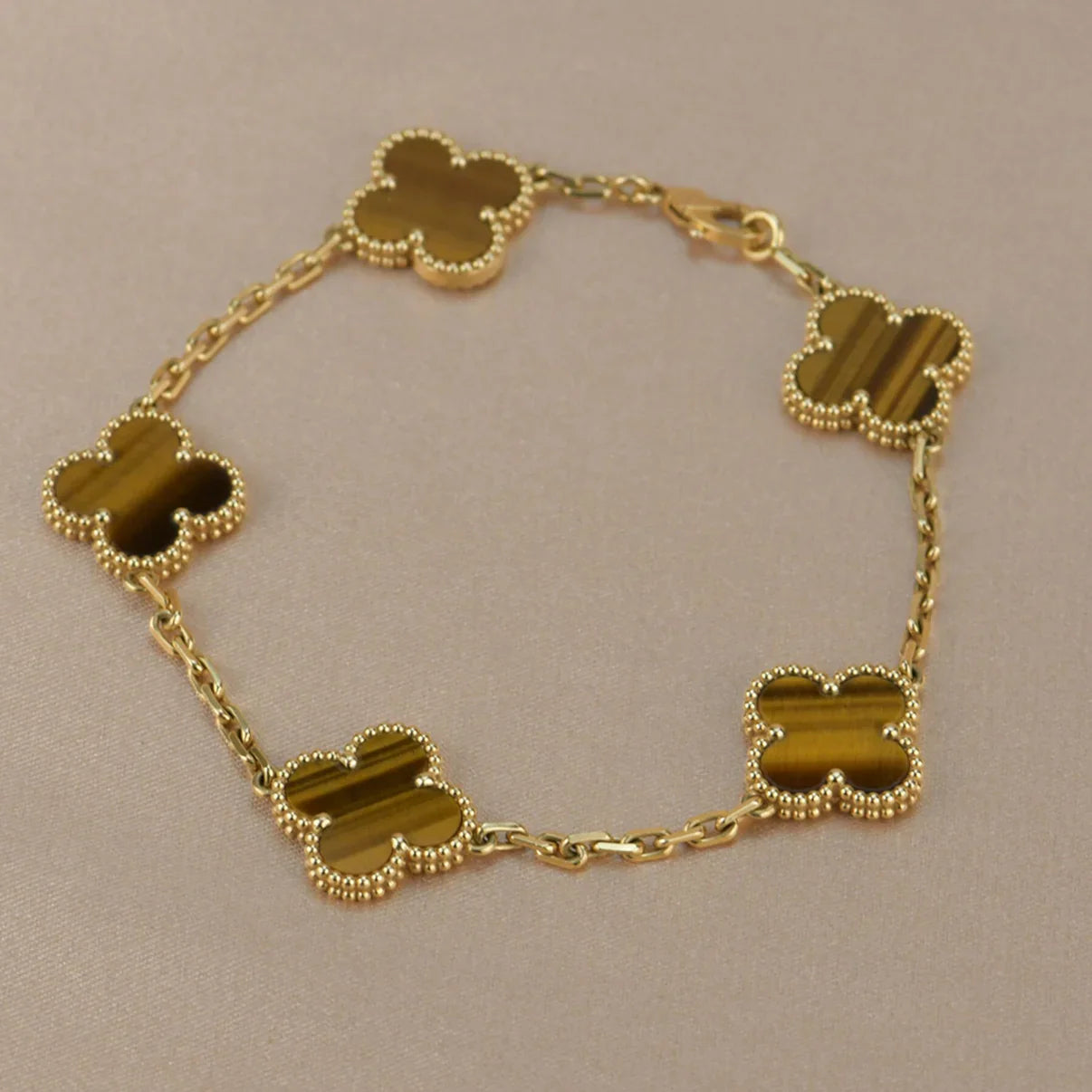 [GALE] CLOVER 5 MOTIFS TIGER EYE BRACELET COLLECTION