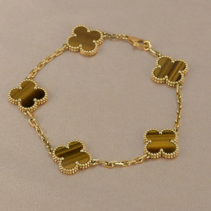 [GALE] CLOVER 5 MOTIFS TIGER EYE BRACELET COLLECTION