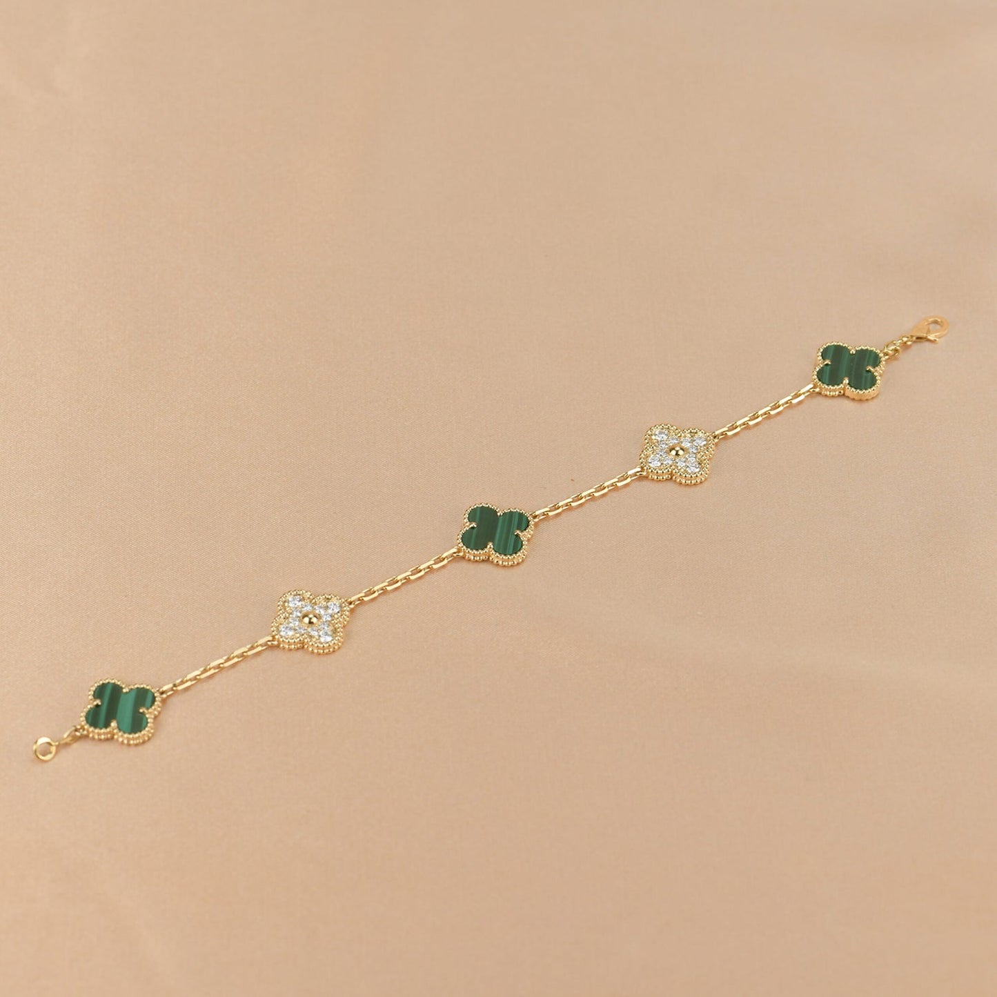 [GALE]CLOVER  5 MOTIF MALACHITE DIAMOND BRACELET