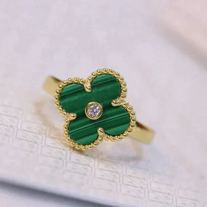 [GALE]CLOVER MALACHITE RING GOLD DIAMOND