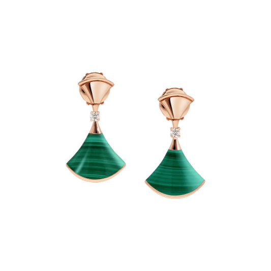 [GALE]DREAM MALACHITE PINK GOLD EARRINGS