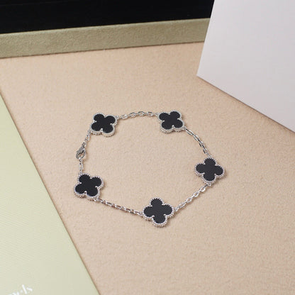 [GALE]CLOVER 5 MOTIF ONYXS  BRACELET SILVER