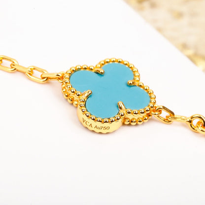 [GALE]CLOVER 5 MOTIF TURQUOISE DIAMOND GOLD BRACELET