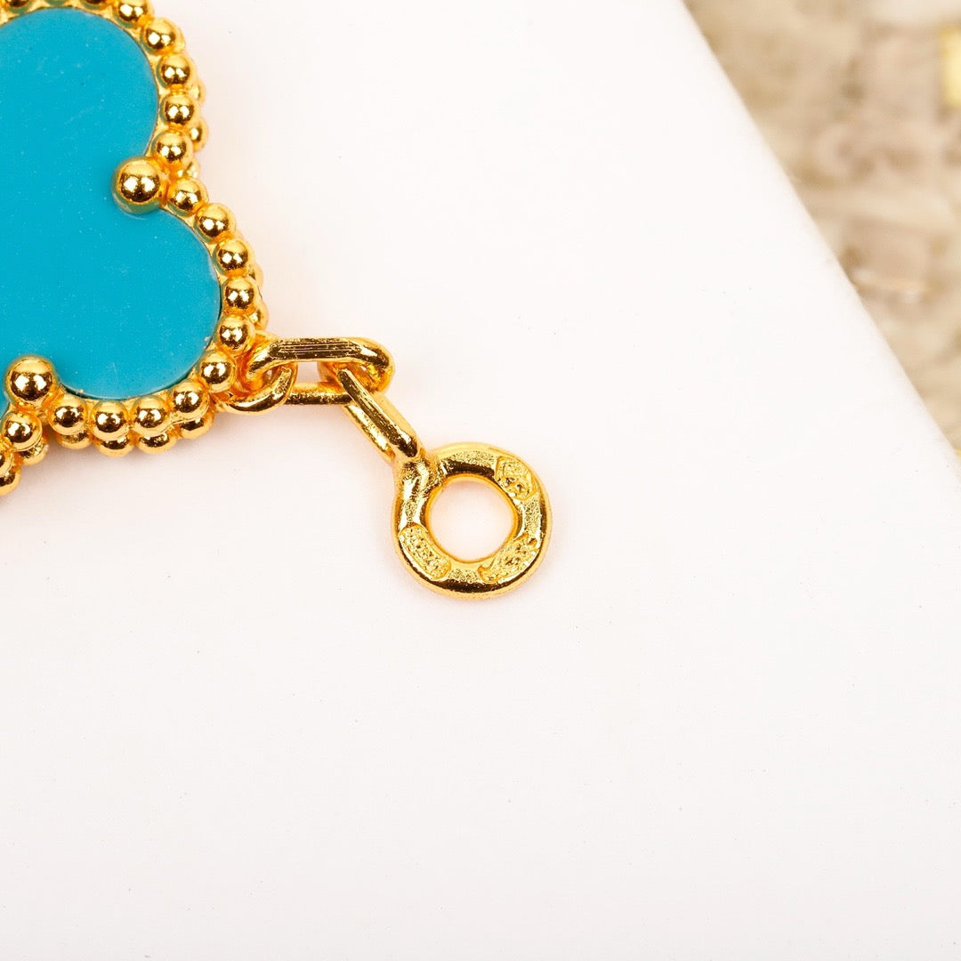 [GALE]CLOVER 5 MOTIF TURQUOISE DIAMOND GOLD BRACELET