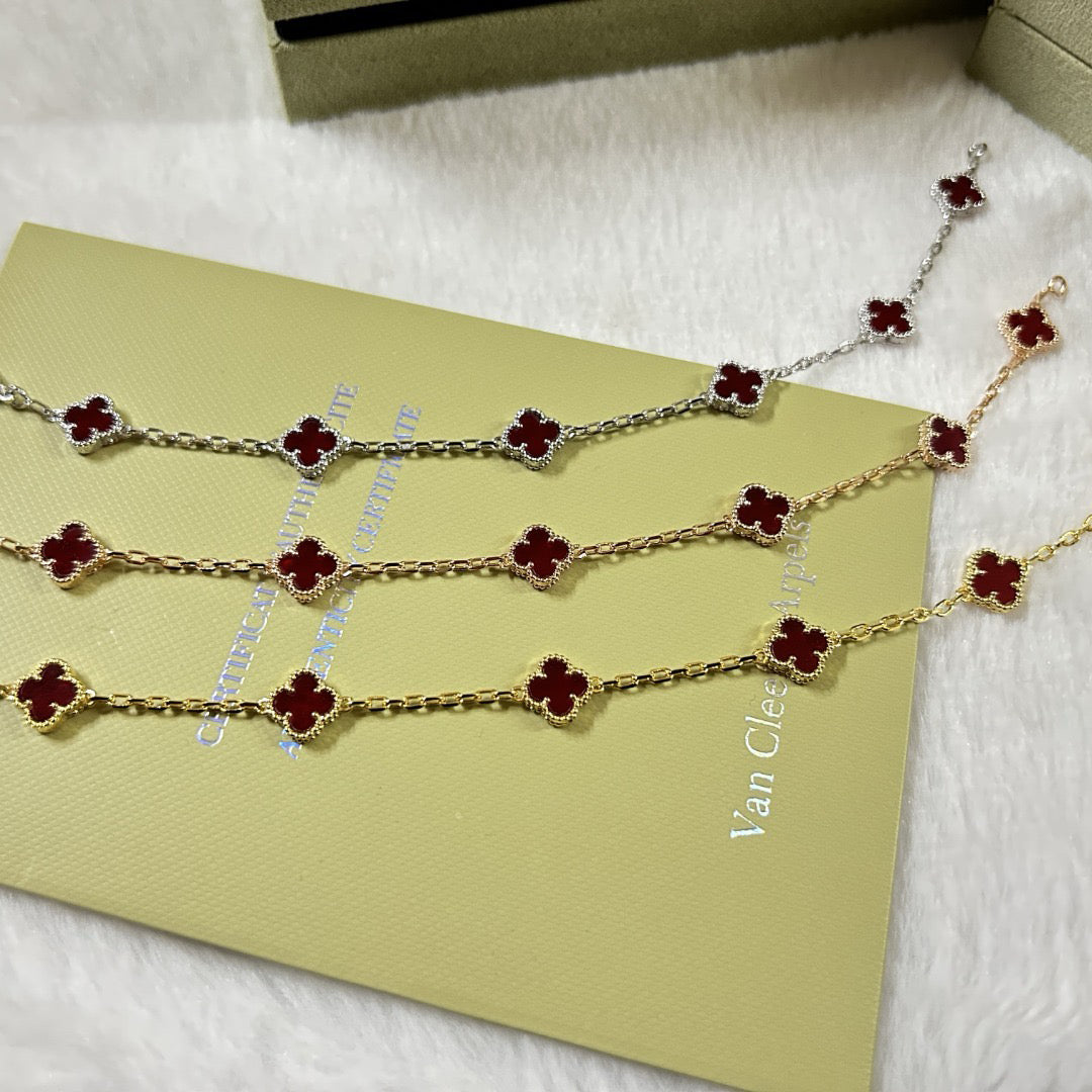 [GALE]CLOVER 6 MOTIF RED AGATE BRACELET