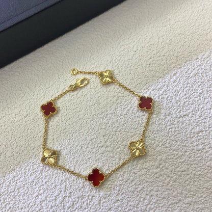 [GALE]CLOVER 6 MOTIF RED AGATE LASER BRACELET