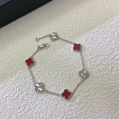 [GALE]CLOVER 6 MOTIF RED AGATE LASER BRACELET