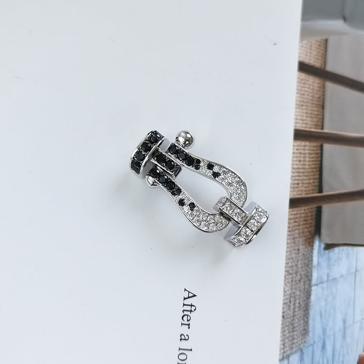 [GALE]FORCE LARGE HORSESHOE BLACK WHITE DIAMOND BRACELET SILVER