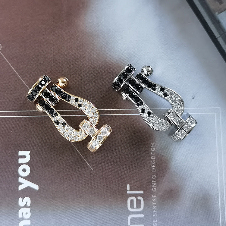 [GALE]FORCE LARGE HORSESHOE BLACK WHITE DIAMOND BRACELET SILVER