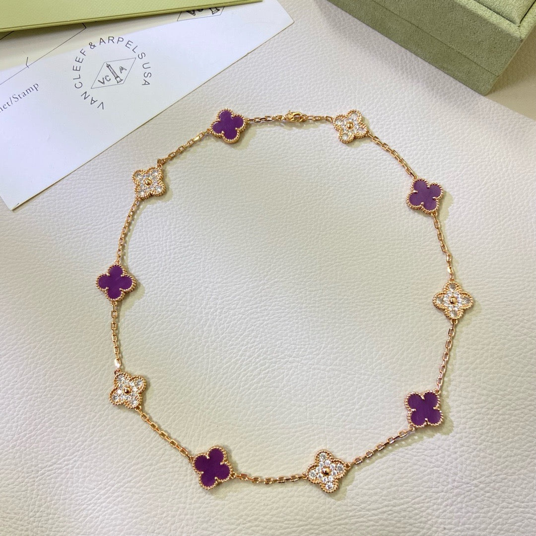 [GALE]CLOVER 10 MOTIFS  PURPLE VIOLET DIAMOND NECKLACE