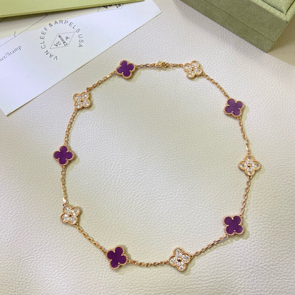 [GALE]CLOVER 10 MOTIFS  PURPLE VIOLET DIAMOND NECKLACE