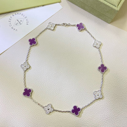 [GALE]CLOVER 10 MOTIFS  PURPLE VIOLET DIAMOND NECKLACE