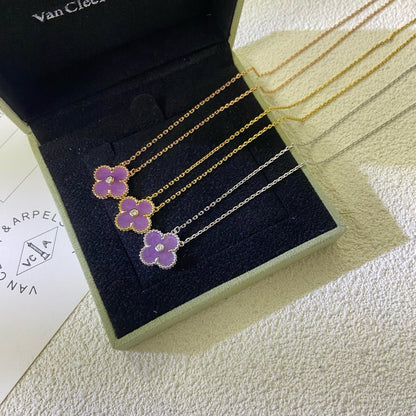 [GALE]CLOVER 15MM DIAMOND  PURPLE VIOLET NECKLACE