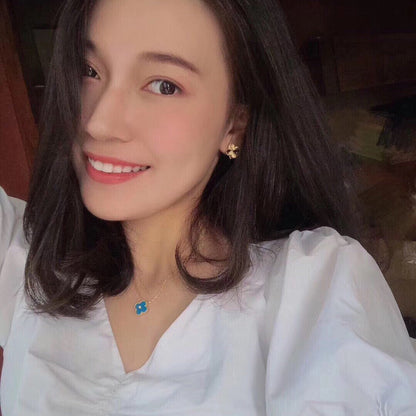 [GALE]CLOVER 15MM DIAMOND AND BLUE AGATE NECKLACE