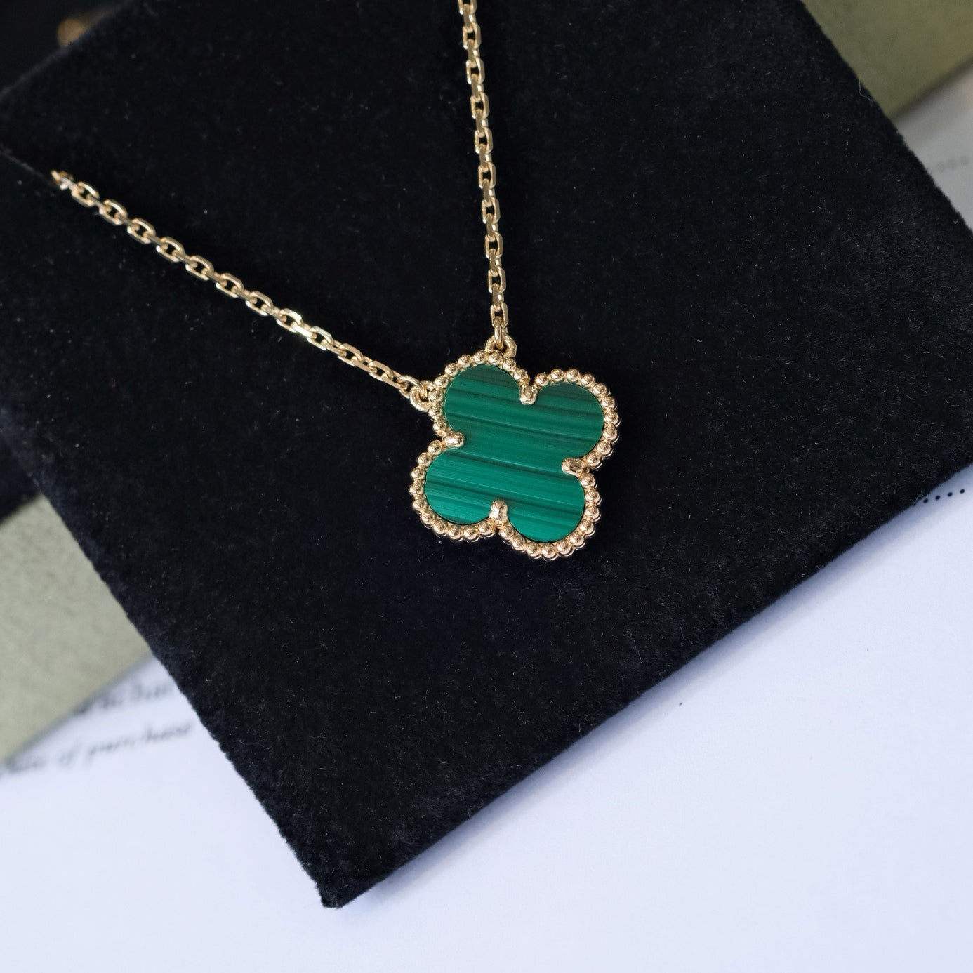 [GALE]CLOVER 15MM MALACHITE SINGLE FLOWER  NECKLACE