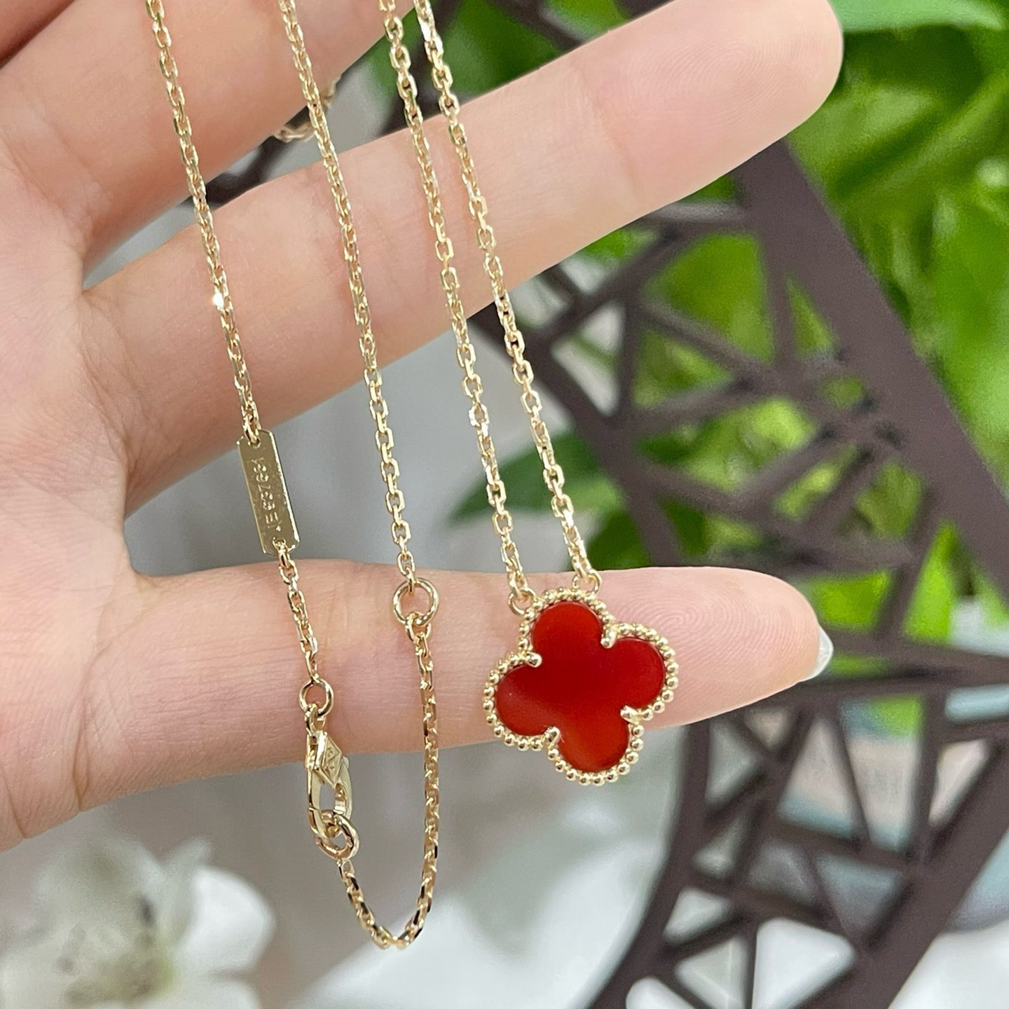 [GALE]CLOVER 15MM CARNELIAN SINGLE FLOWER NECKLACE