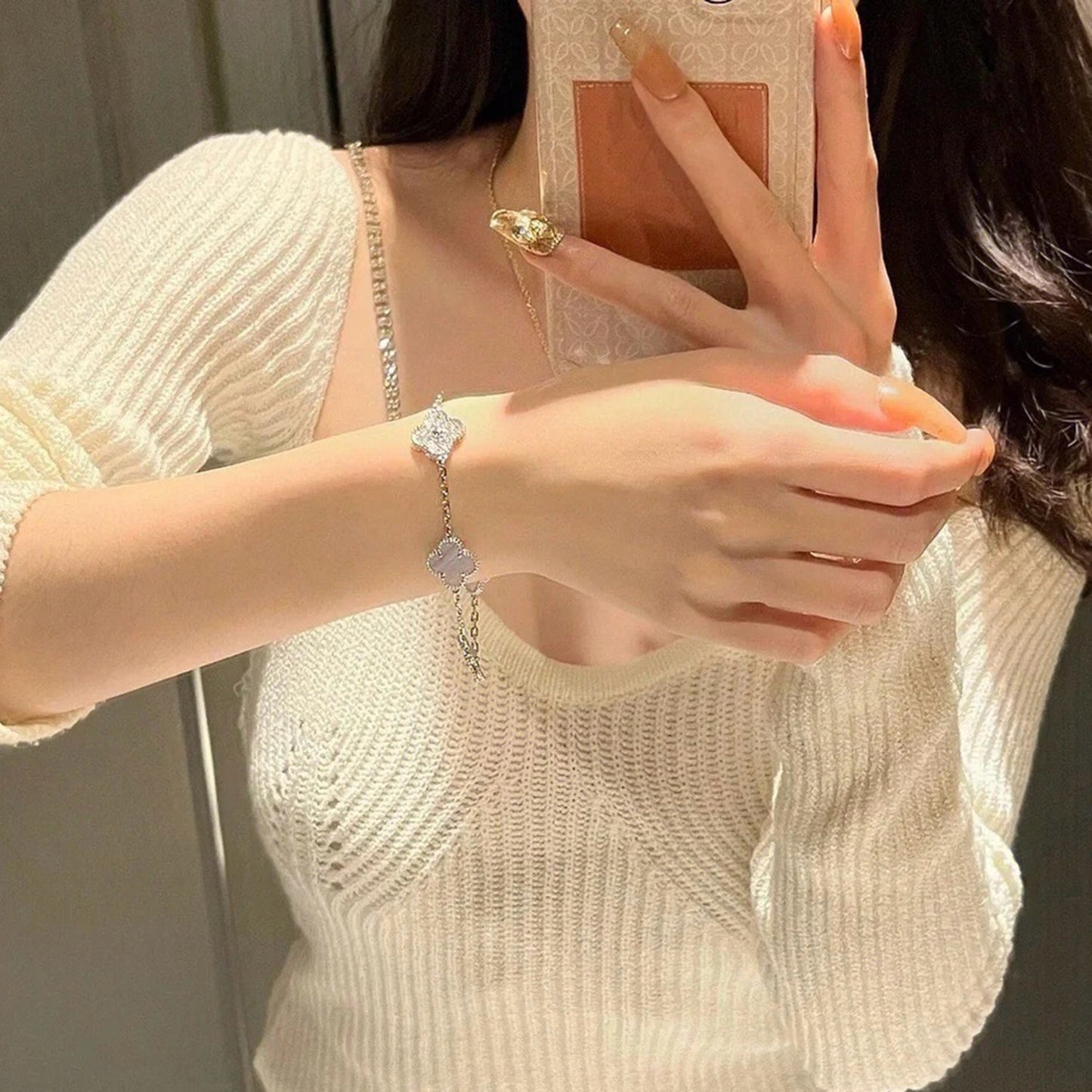 [GALE]CLOVER  5 MOTIF DIAMOND PURPLE CHALCEDONY BRACELET SILVER