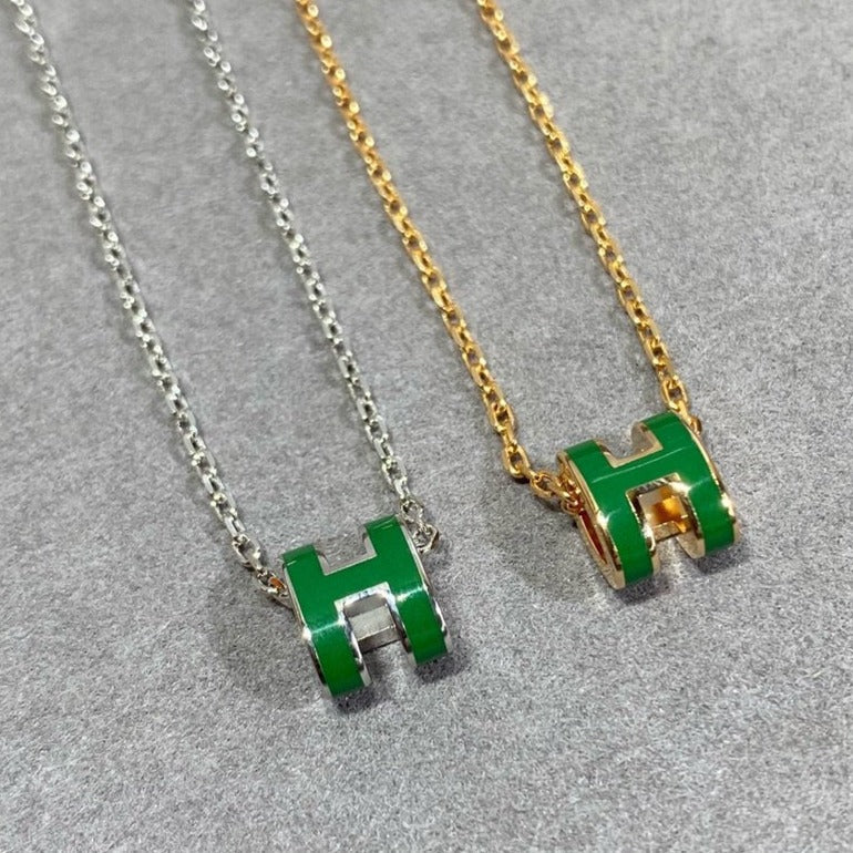 [GALE]POP H GREEN NECKLACE SILVER AND GOLD