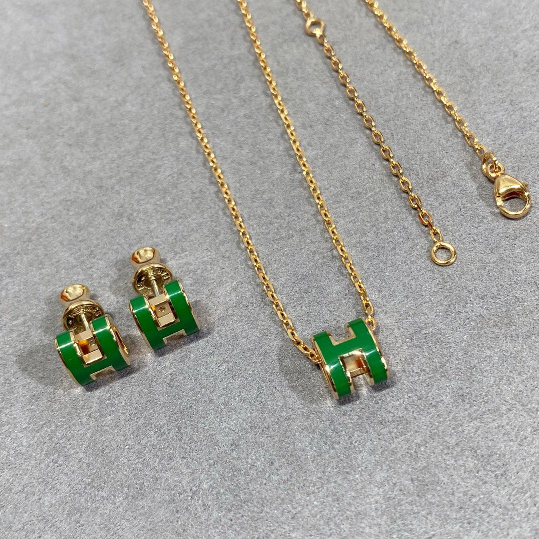 [GALE]POP H GREEN NECKLACE SILVER AND GOLD