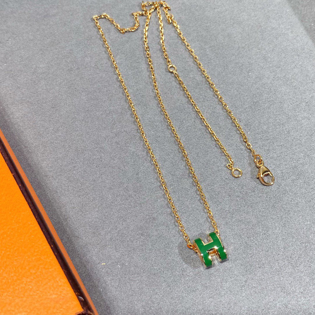 [GALE]POP H GREEN NECKLACE SILVER AND GOLD