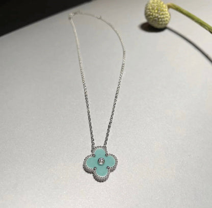 [GALE]CLOVER 1 DIAMOND LIGHT BLUE SILVER NECKLACE