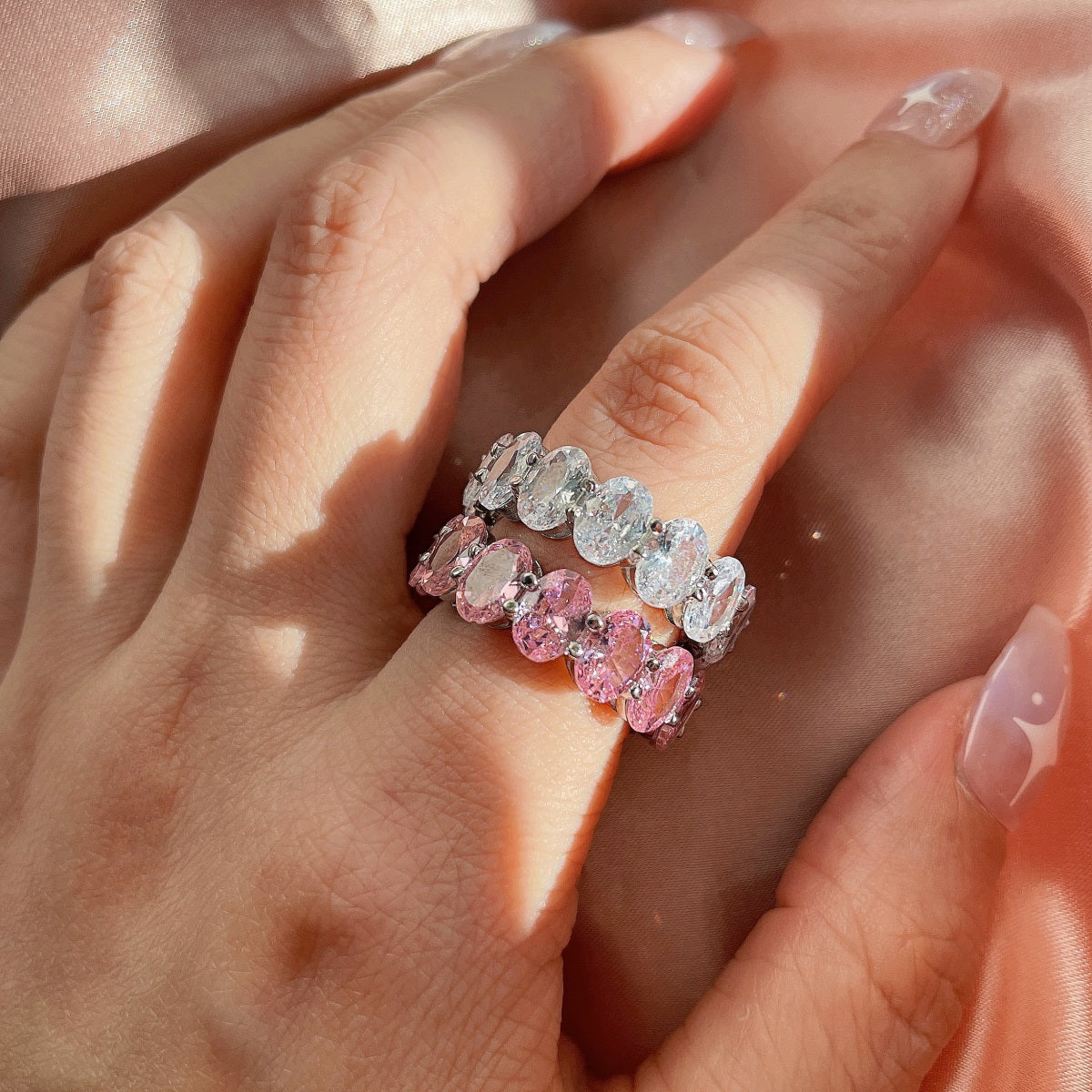 [GALE]Dainty Elongated Cushion Cut Tennis Ring