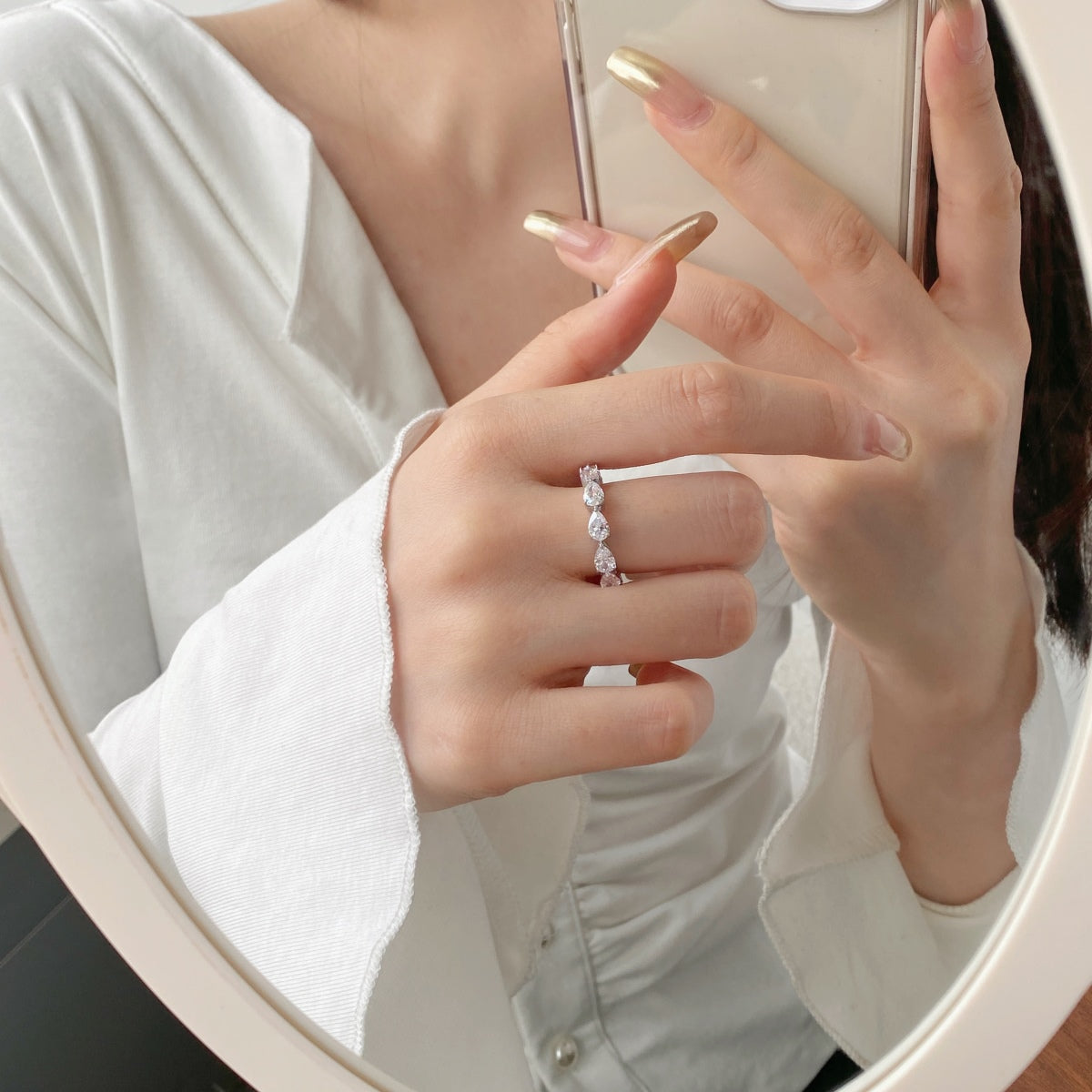 [GALE]Exquisite Pear Cut Tennis Ring