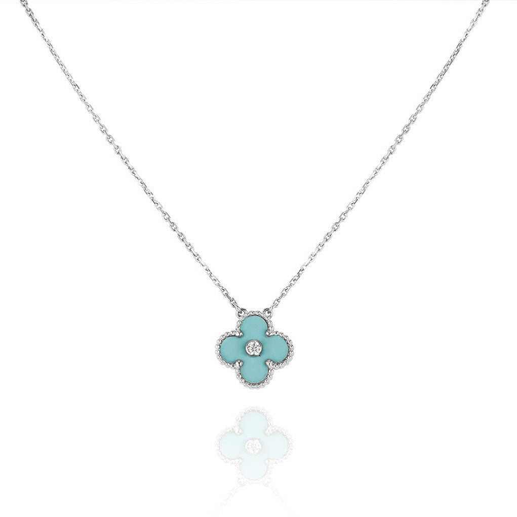 [GALE]CLOVER 1 DIAMOND LIGHT BLUE SILVER NECKLACE
