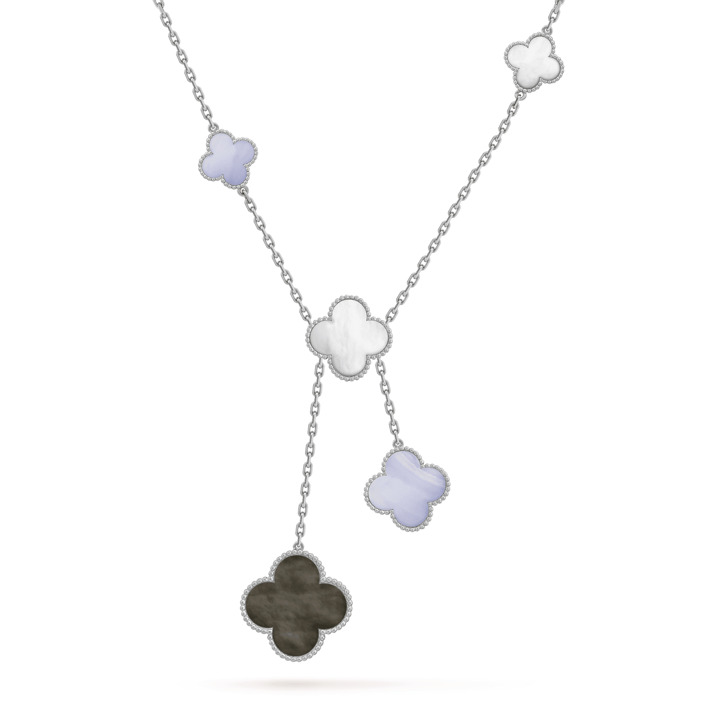 [GALE]CLOVER MOP CHALCEDONY NECKLACE SILVER 6 MOTIF