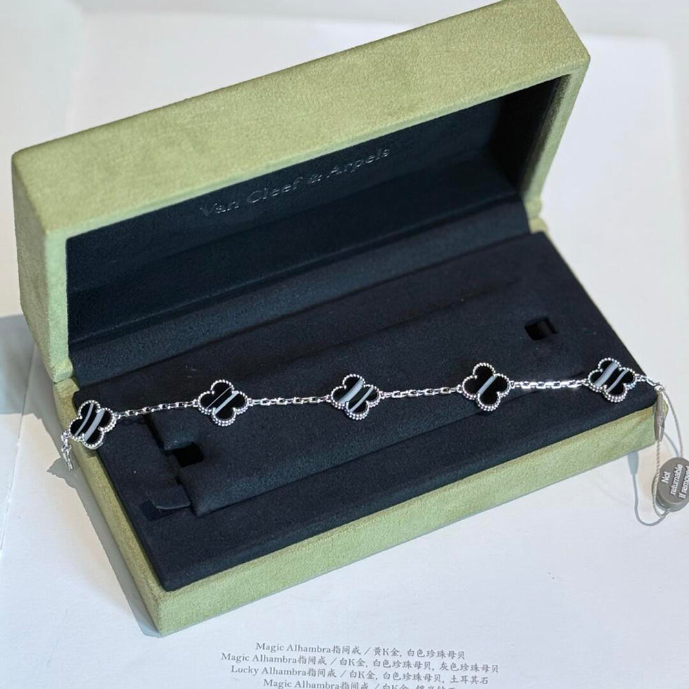 [GALE]CLOVER 5 MOTIF VEINED ONYX BRACELET SILVER