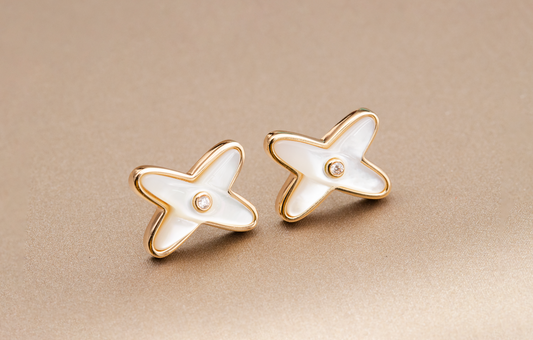 [GALE]JEUX DE WHITE MOP PINK GOLD DIAMOND EARRINGS