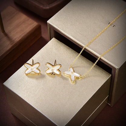 [GALE]JEUX DE WHITE MOP GOLD DIAMOND EARRINGS