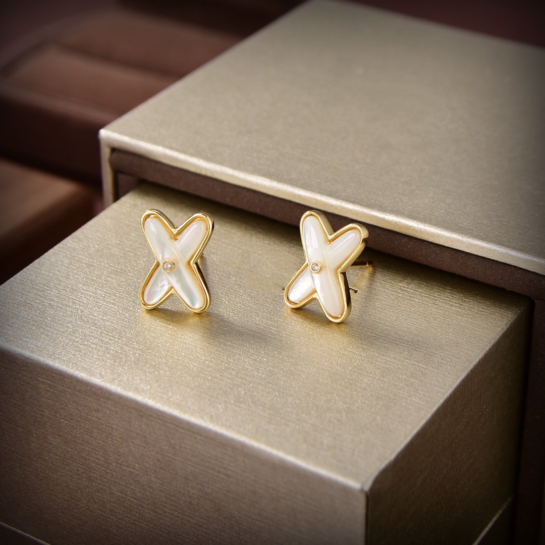[GALE]JEUX DE WHITE MOP GOLD DIAMOND EARRINGS