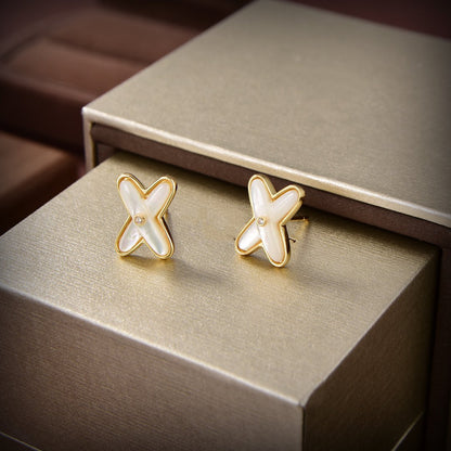 [GALE]JEUX DE WHITE MOP GOLD DIAMOND EARRINGS