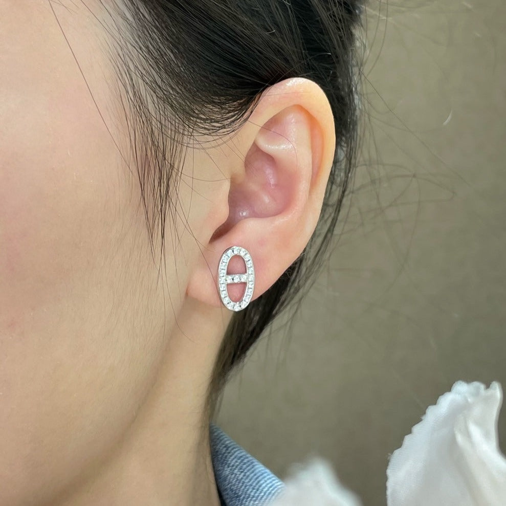 [GALE]HM FULL DIAMOND PIG NOSE STUD EARRINGS