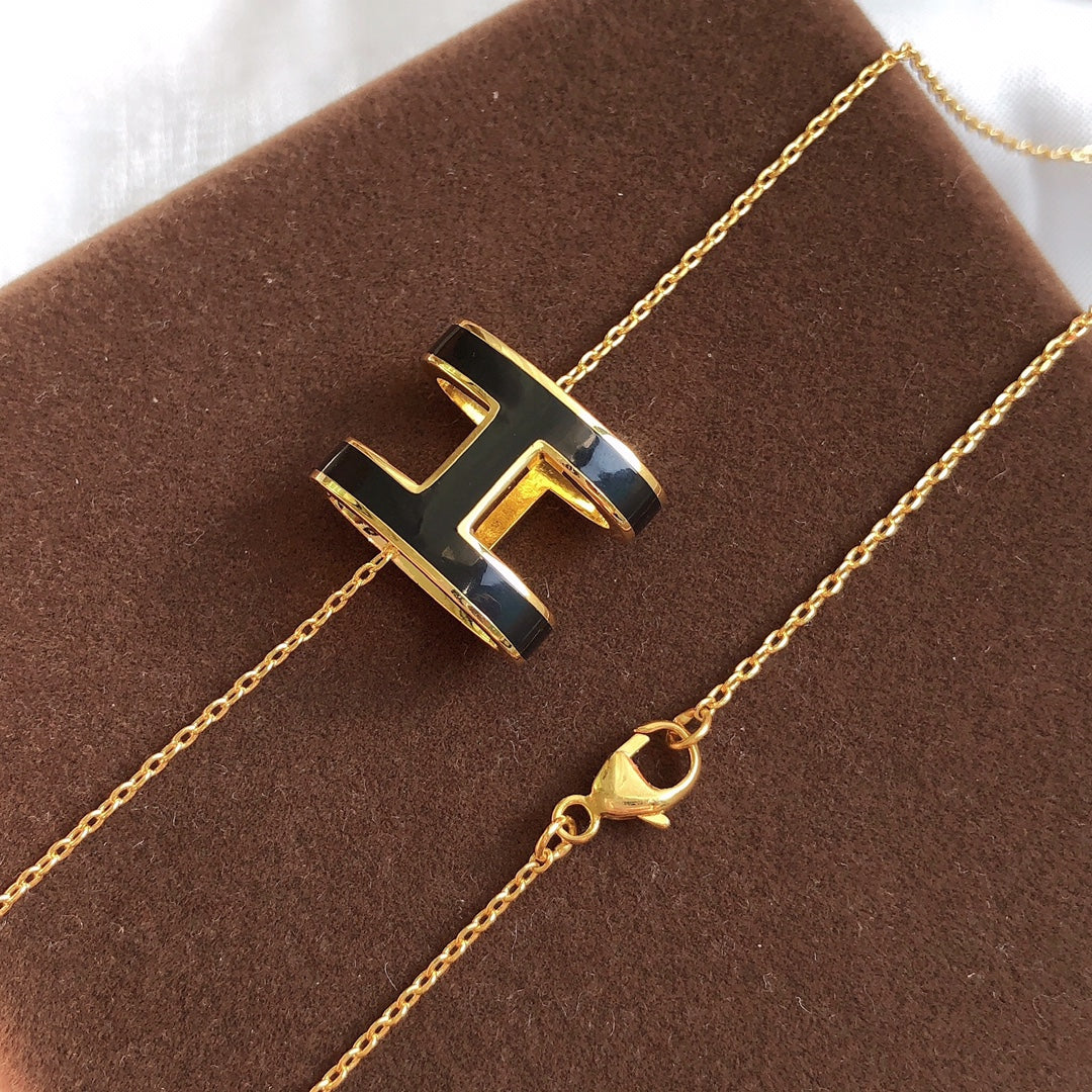 [GALE]HM CLIC BLACK ENAMEL GOLD NECKLACE