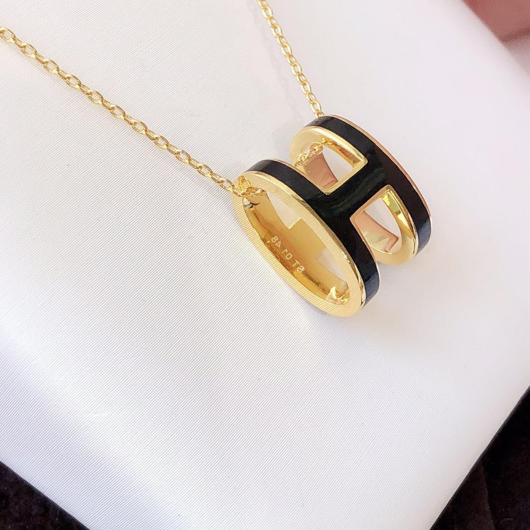 [GALE]HM CLIC BLACK ENAMEL GOLD NECKLACE