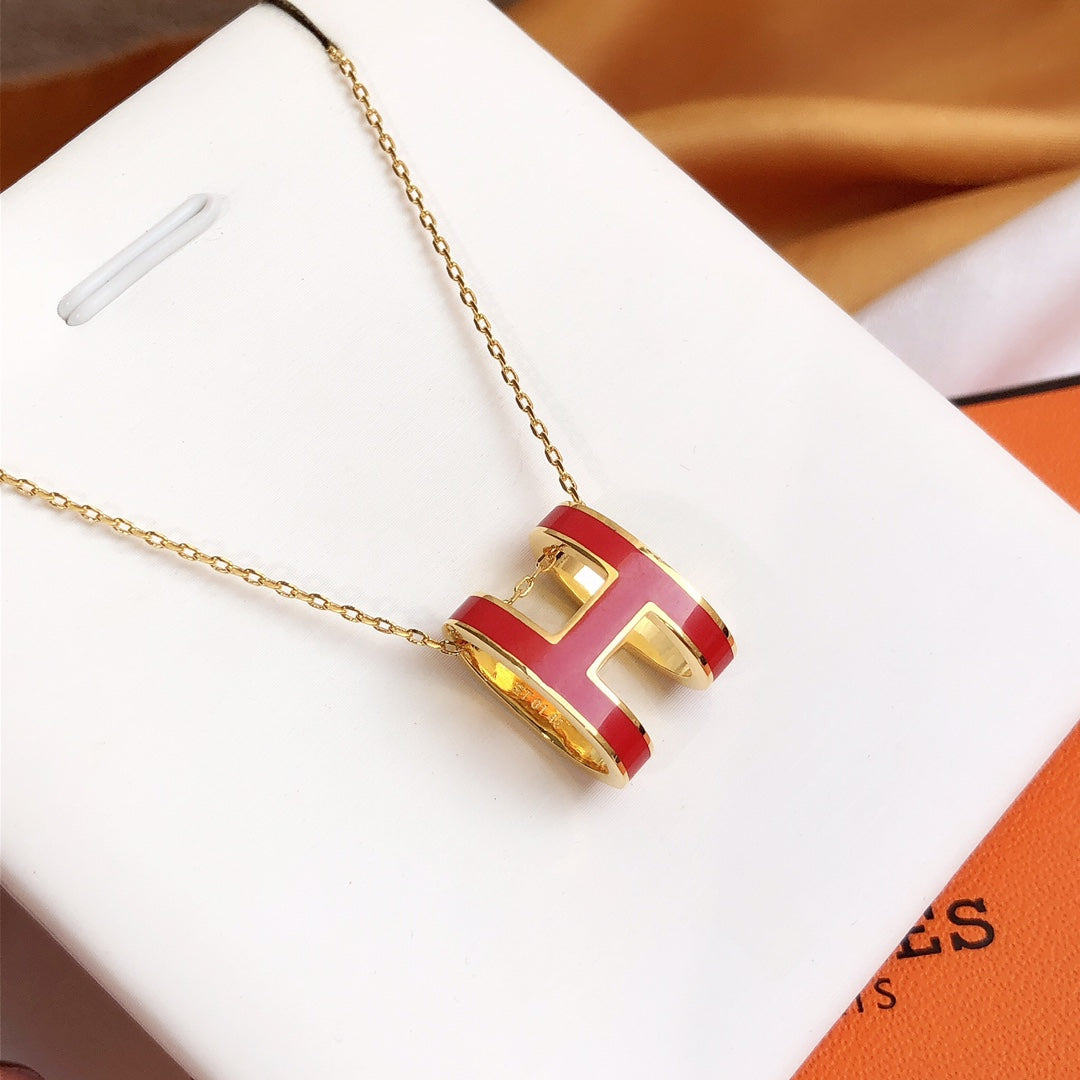 [GALE]HM CLIC RED ENAMEL GOLD NECKLACE