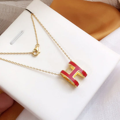 [GALE]HM CLIC RED ENAMEL GOLD NECKLACE