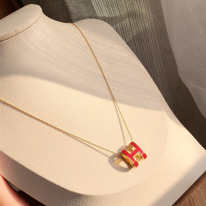 [GALE]HM CLIC RED ENAMEL GOLD NECKLACE